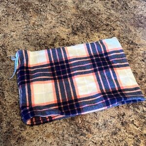 Plaid Fleece Blanket Short Infinity Scarf in Navy, Peach & Cream